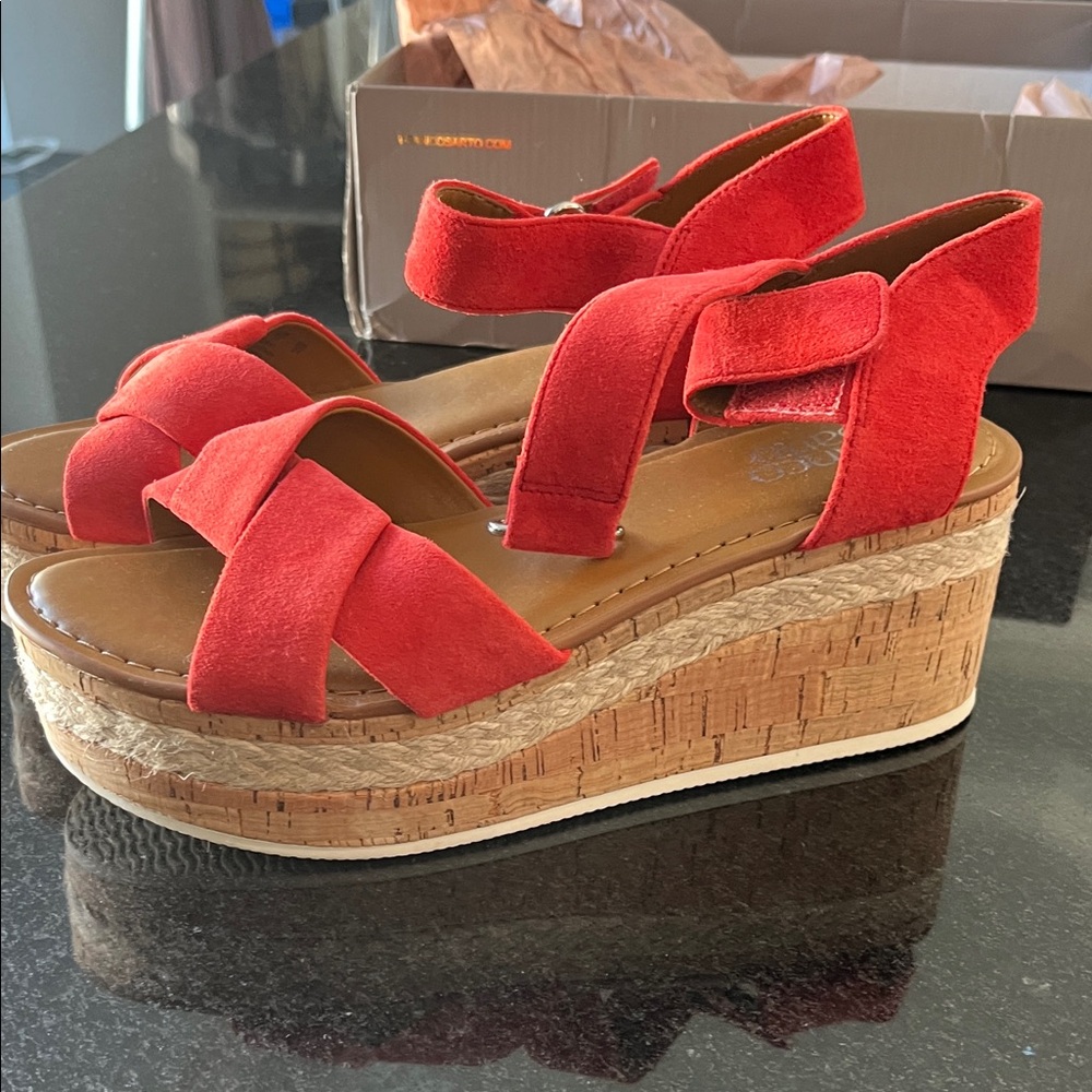Franco Sarto Nelly Rex Red Suede Wedge Sandals Sz-7 - Picture 4 of 7